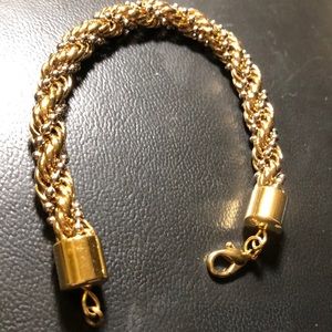Bracelet of Gold & Silver ToneTwisted Chain Rope Design Claw Clasp
